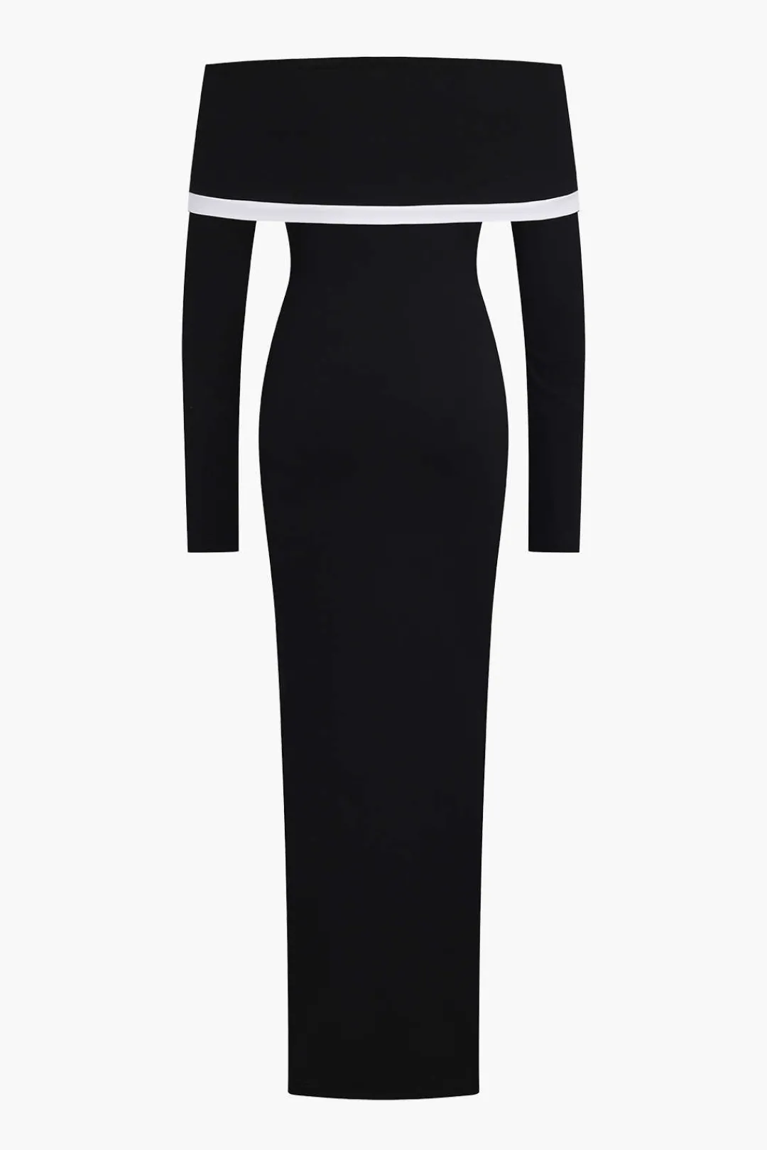 MICAS Long Sleeve Dresses|Maxi Dresses-Contrast Off Shoulder Long Sleeve Maxi Dress Contrast Color