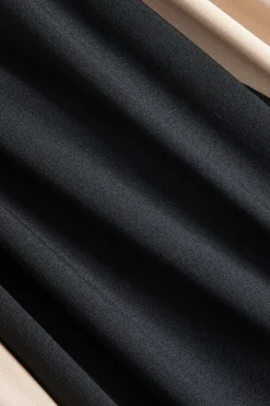 MICAS Long Sleeve Dresses|Maxi Dresses-Contrast Patchwork Ruched Long Sleeve Maxi Dress BLACK