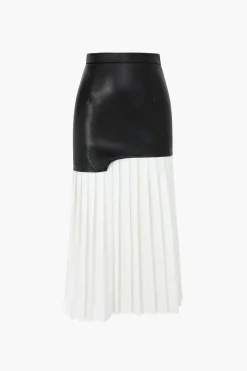 MICAS Skirts-Contrast Pleated Faux Leather Midi Skirt