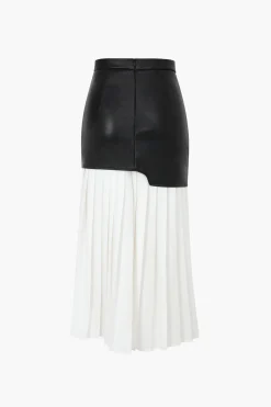 MICAS Skirts-Contrast Pleated Faux Leather Midi Skirt