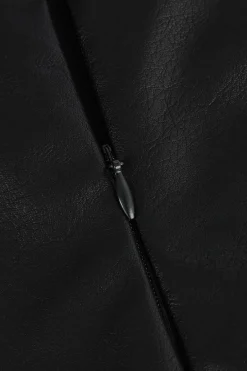 MICAS Skirts-Contrast Pleated Faux Leather Midi Skirt