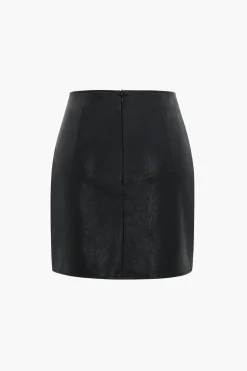 MICAS Skirts-Contrast Pleated Faux Leather Mini Skirt WHITE