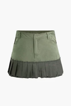 MICAS Skirts-Contrast Pleated Mini Skirt MILITARY
