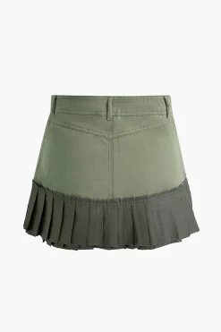 MICAS Skirts-Contrast Pleated Mini Skirt MILITARY