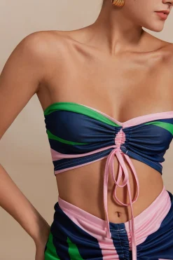 MICAS Skirt Sets|Vacation Sets-Contrast Ruched Slit Skirt Set MULTICOLOR