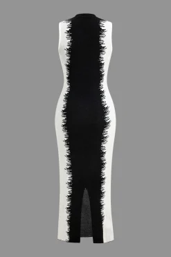MICAS Knitwear|Knit Dresses-Contrast Sleeveless Bodycon Knit Dress BLACK