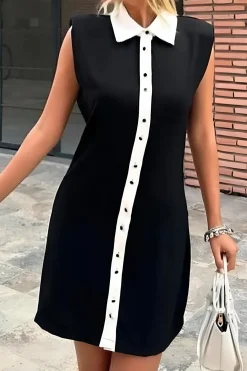 MICAS Mini Dresses-Contrast Sleeveless Mini Dress BLACK