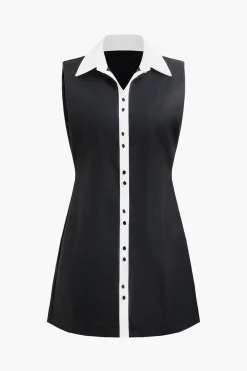 MICAS Mini Dresses-Contrast Sleeveless Mini Dress BLACK