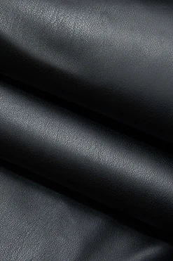 MICAS Midi Dresses-Contrast Strapless Faux Leather Pleated Midi Dress BLACK