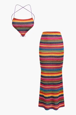 MICAS Skirt Sets-Contrast Stripe Cami Top And Skirt Set MULTICOLOR