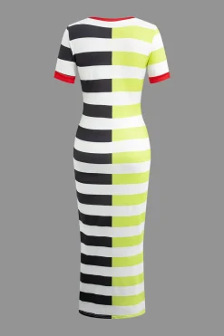 MICAS Maxi Dresses-Contrast Striped Maxi Dress Contrast Color