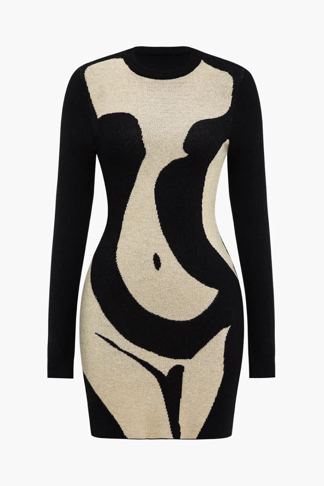 MICAS Long Sleeve Dresses|Knitwear-Contrast Sweater Dress BLACK