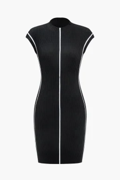 MICAS Knitwear|Knit Dresses-Contrast Sweater Dress BLACK