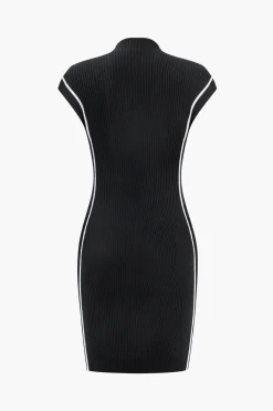 MICAS Knitwear|Knit Dresses-Contrast Sweater Dress BLACK