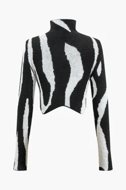 MICAS Knitwear|Knit Tops-Contrast Sweater Long-Sleeve Top BLACK