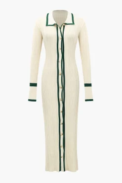 MICAS Knitwear|Knit Dresses-Contrast Trim Button Down Knitted Dress