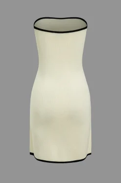 MICAS Knitwear|Knit Dresses-Contrast Trim Knit Tie Front Strapless Mini Dress