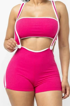 MICAS Short Sets-Contrast Trim Ribbed Tube Top And Shorts Set