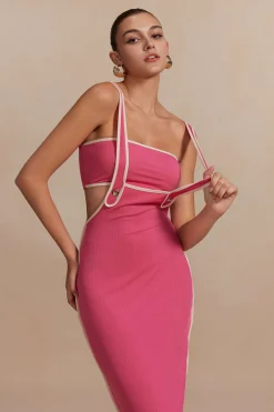 MICAS Vacation Sets-Contrast Trim Tube Top And Pinafore Dress Set