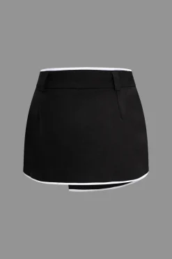 MICAS Skirts-Contrast Trim Wrap Skort BLACK