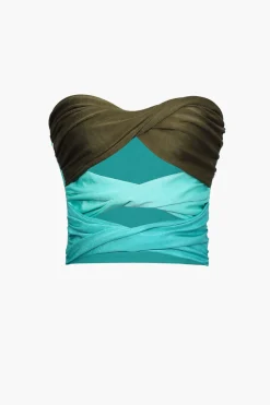 MICAS Tube Tops-Contrast Twisted Front Tube Top ORANGE