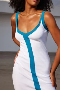 MICAS Mini Dresses|Knitwear-Contrast V-neck Knit Mini Dress Contrast Color