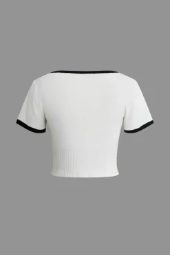 MICAS Knitwear|Vacation Sets-Contrast V-neck Knit Top And Pleated Midi Skirt Set WHITE