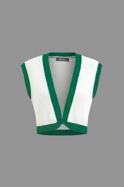 MICAS Vacation Sets|Knit Sets-Contrast V-neck Knit Top And Mini Skirt Set