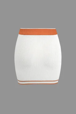 MICAS Vacation Sets|Knit Sets-Contrast V-neck Knit Top And Mini Skirt Set