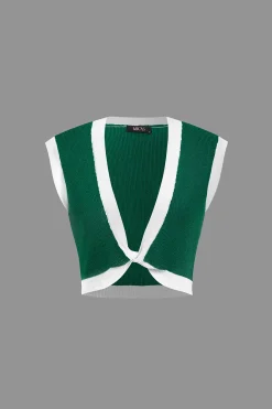 MICAS Vacation Sets|Knit Sets-Contrast V-neck Knit Top And Mini Skirt Set