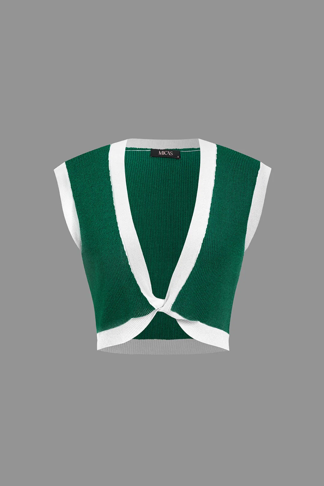 MICAS Vacation Sets|Knit Sets-Contrast V-neck Knit Top And Mini Skirt Set