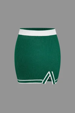 MICAS Vacation Sets|Knit Sets-Contrast V-neck Knit Top And Mini Skirt Set