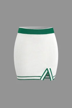 MICAS Vacation Sets|Knit Sets-Contrast V-neck Knit Top And Mini Skirt Set