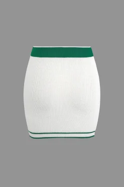 MICAS Vacation Sets|Knit Sets-Contrast V-neck Knit Top And Mini Skirt Set