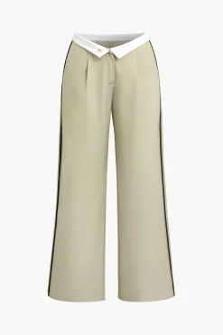 MICAS Pants-Contrast Waistband Wide Leg Pants BEIGE