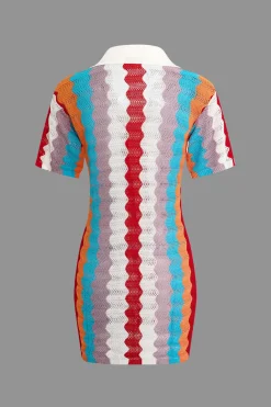 MICAS Knit Dresses-Contrast Wavy Stripe Knit Dress