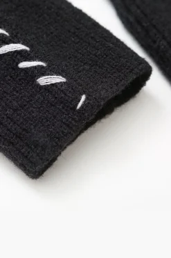 MICAS Knitwear|Knit Tops-Contrast Whipstitching Turtleneck Long Sleeve Sweater BLACK