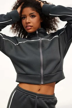 MICAS Pant Sets-Contrast Zipper Trousers Set DARK GRAY