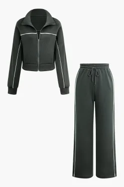 MICAS Pant Sets-Contrast Zipper Trousers Set DARK GRAY