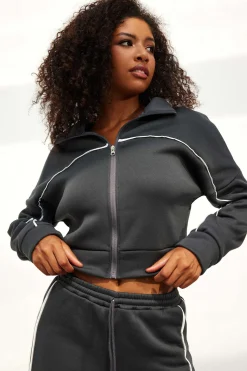 MICAS Pant Sets-Contrast Zipper Trousers Set DARK GRAY