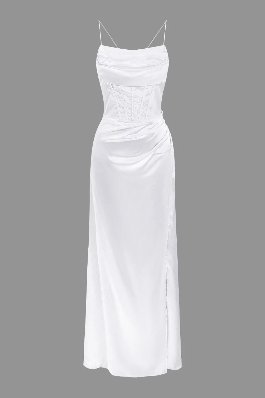 MICAS Maxi Dresses-Corset Cowl Neck High Slit Maxi Dress