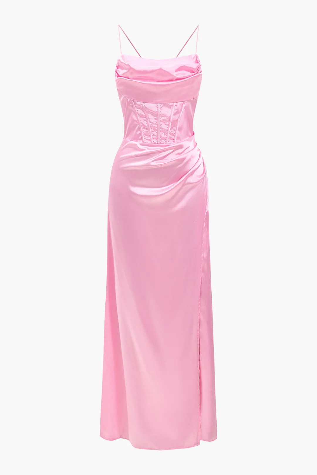 MICAS Maxi Dresses-Corset Cowl Neck High Slit Maxi Dress