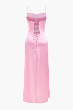 MICAS Maxi Dresses-Corset Cowl Neck High Slit Maxi Dress