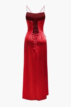 MICAS Maxi Dresses-Corset Cowl Neck High Slit Maxi Dress