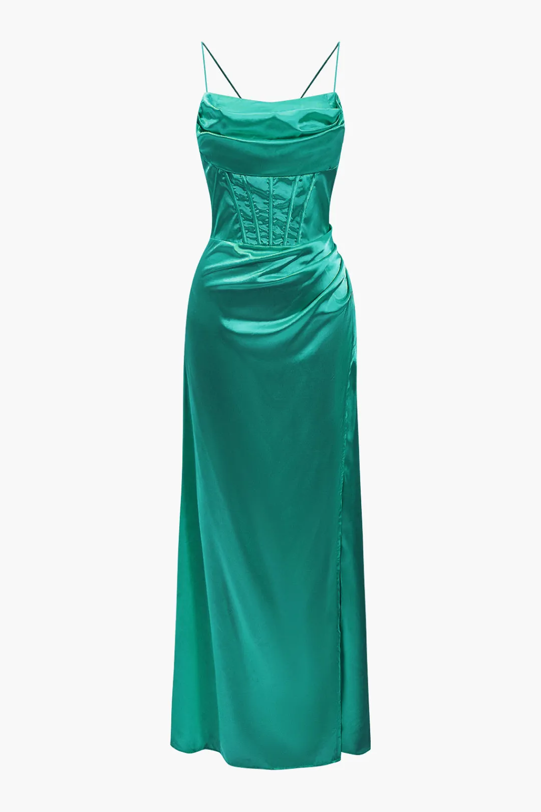 MICAS Maxi Dresses-Corset Cowl Neck High Slit Maxi Dress