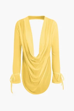 MICAS Skirt Sets|Vacation Sets-Cowl Neck Backless Tie Mesh Top And Asymmetrical Mini Skirt Set