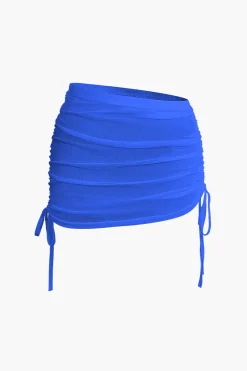 MICAS Skirt Sets|Vacation Sets-Cowl Neck Backless Tie Mesh Top And Asymmetrical Mini Skirt Set