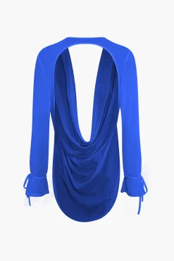 MICAS Skirt Sets|Vacation Sets-Cowl Neck Backless Tie Mesh Top And Asymmetrical Mini Skirt Set