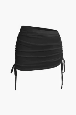 MICAS Skirt Sets|Vacation Sets-Cowl Neck Backless Tie Mesh Top And Asymmetrical Mini Skirt Set