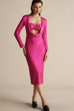 MICAS Long Sleeve Dresses|Maxi Dresses-Cowl Neck Long Sleeve Maxi Dress RASPBERRY